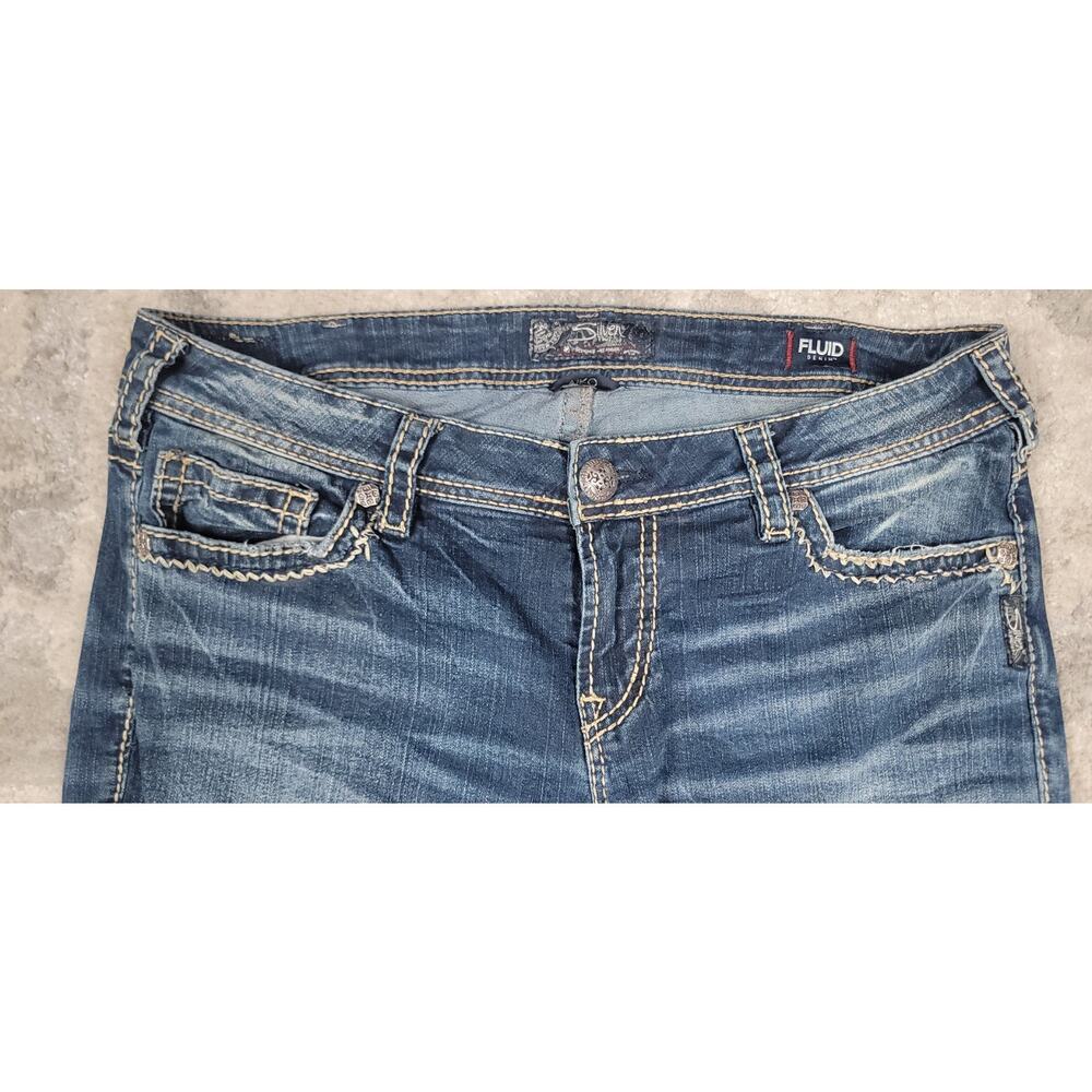 Silver Jeans Aiko Women's Skinny Leg Embroidered Blue Fluid Denim Jeans 35x30.5 - Picture 3 of 12